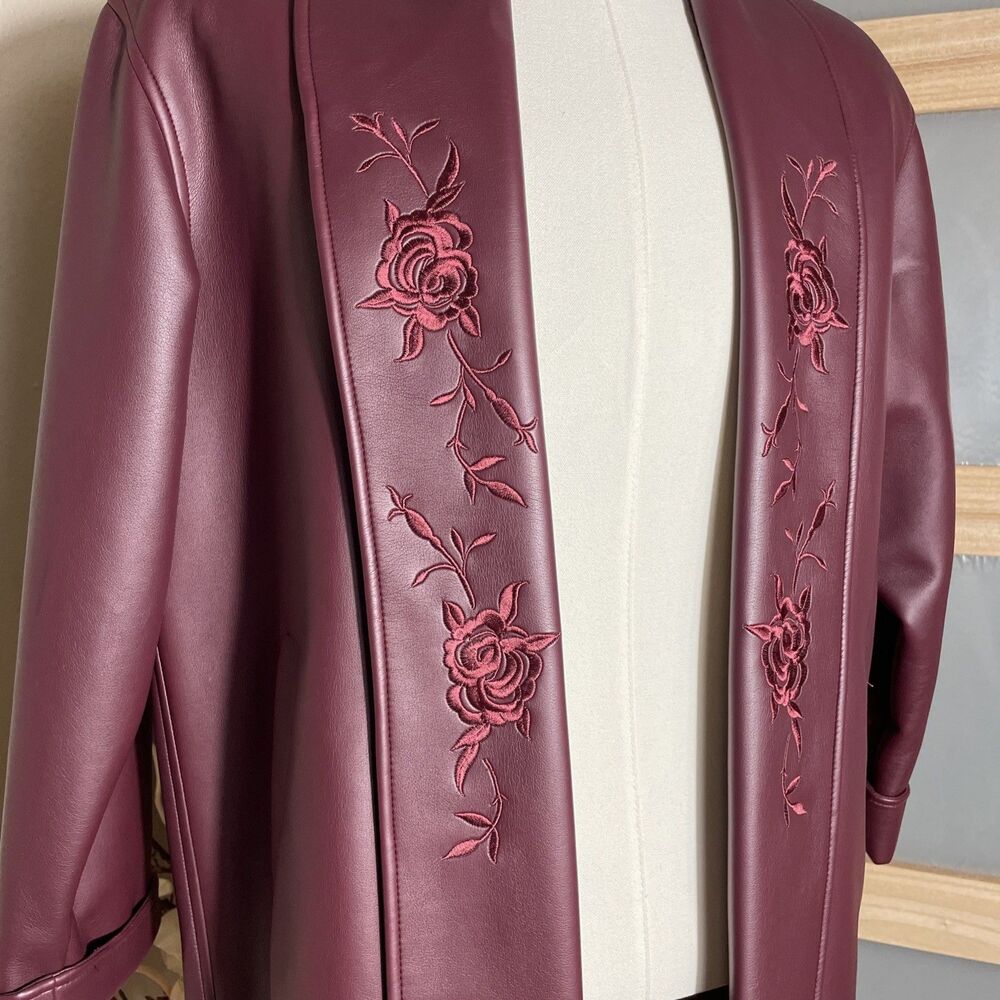 Atlantic Beach Embroidered Faux Leather Longline Jacket M Boho Western Floral - Picture 3 of 9